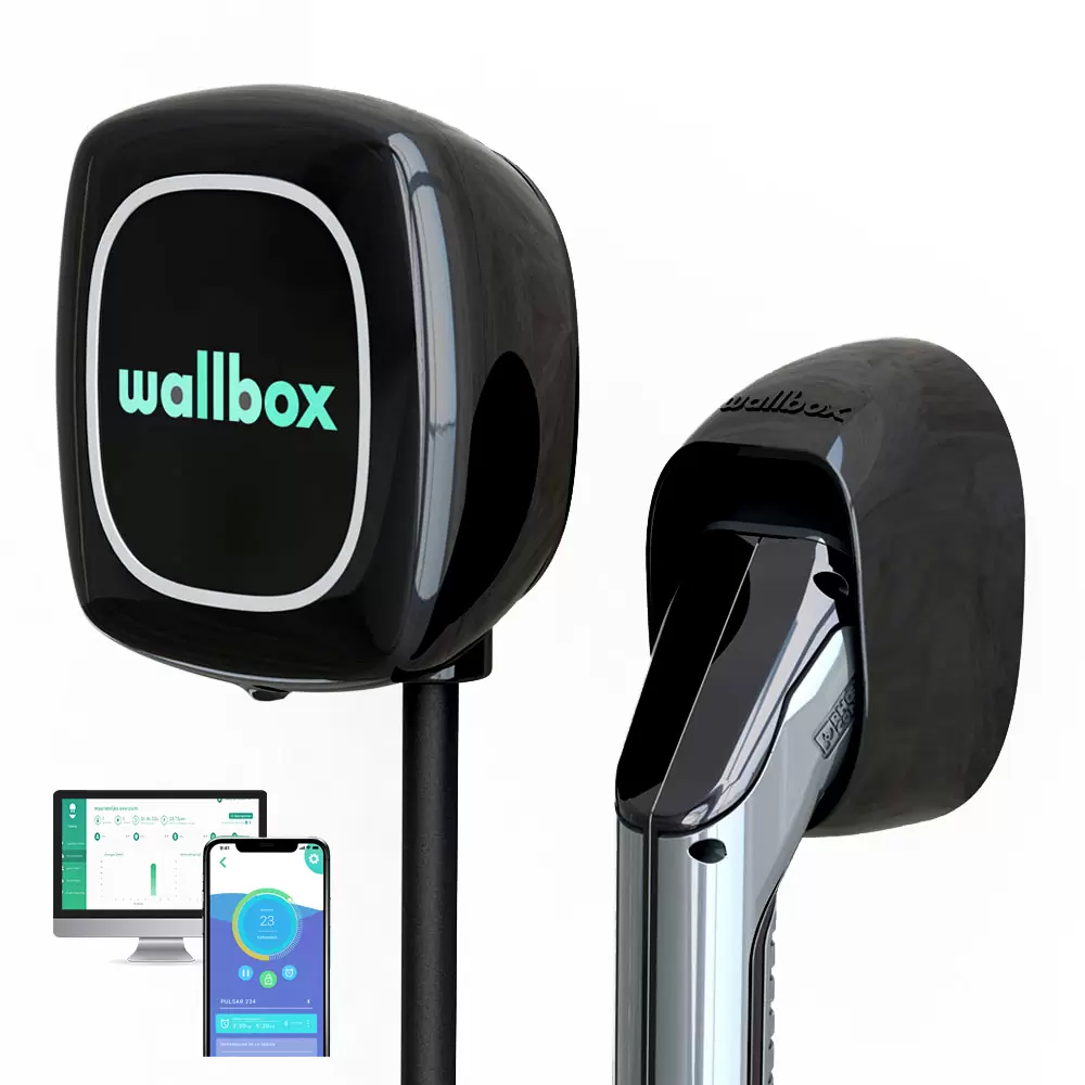 WALLBOX Borne de recharge Pulsar Plus - câble attaché 7m Type 2 - 1,4 à  22kW - triphasé - Bluetooth - Wifi - WATTSC